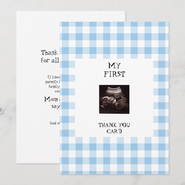Invitation Drôle Ultrasound Baby shower bleu Merci (Devant / Derrière)