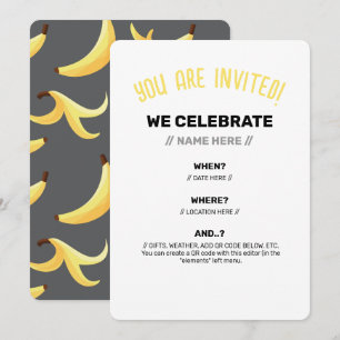 Invitation Drôles de faveurs de fête à la banane rétro avec j