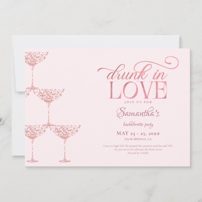 Invitation Drunin In Love Champagne Tower Pink Bachelorette (Devant)