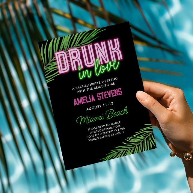 Invitation Drunin In Love Neon Green & Pink Tropical Bach (Créateur téléchargé)