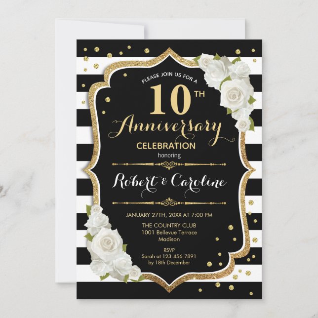 Invitation du 10e anniversaire - Black White Gold (Devant)