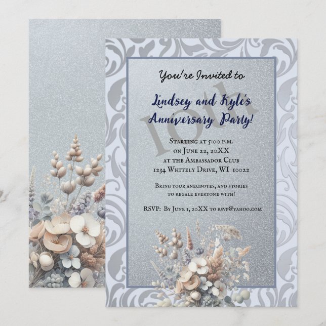 Invitation du 10e anniversaire du Mariage d'argent (Devant / Derrière)