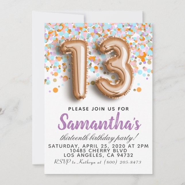 Invitation du 13e anniversaire (Devant)