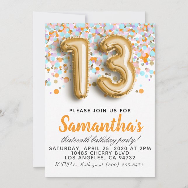 Invitation du 13e anniversaire (Devant)