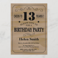 Invitation du 13e anniversaire Bois rustique