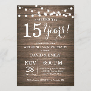 Invitation du 15e anniversaire du Mariage Bois rus