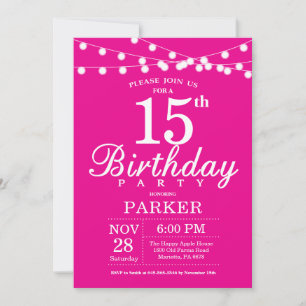 Invitation du 15e anniversaire rose chaud