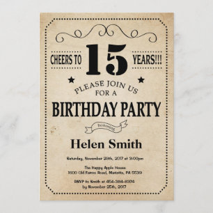 Invitation du 15e anniversaire Rustic Vintage Retr