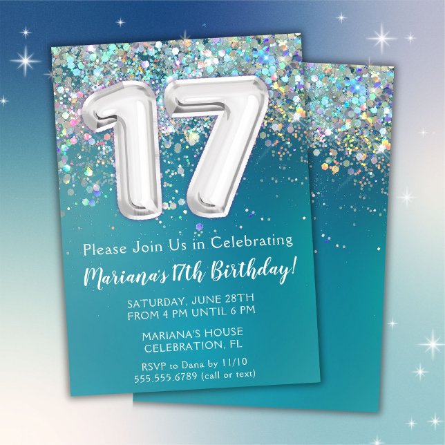 Invitation du 17e anniversaire Parties scintillant (Créateur téléchargé)