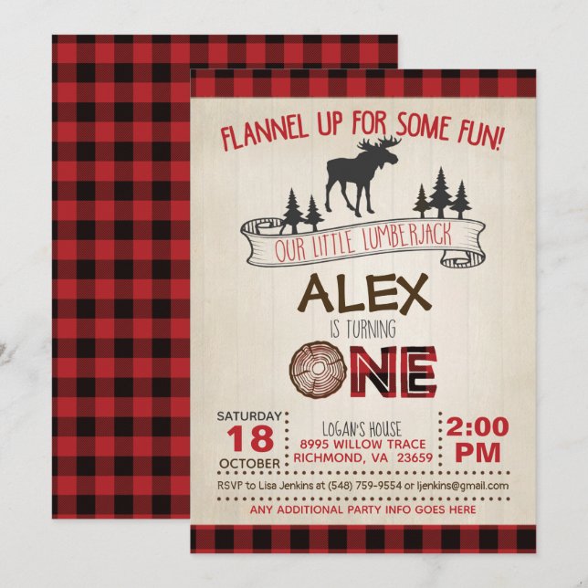 Invitation du 1er anniversaire de la bûcheronnette (Devant / Derrière)