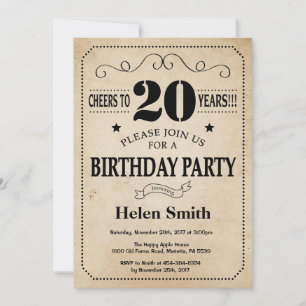 Invitation du 20e anniversaire Rustic Vintage Retr
