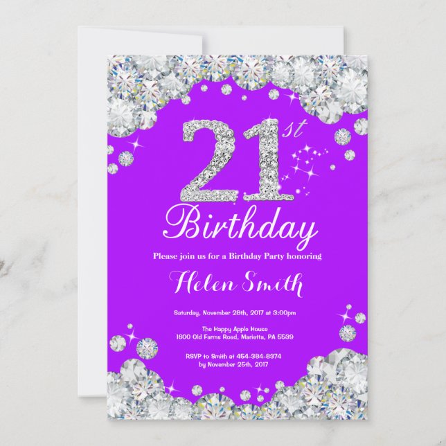 Invitation du 21e anniversaire Diamant violet et a (Devant)