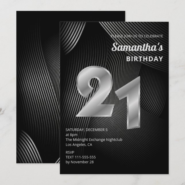 Invitation du 21e anniversaire moderne (Devant / Derrière)
