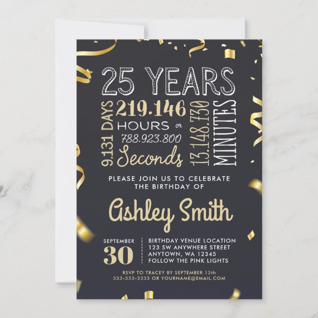 Invitation du 25e anniversaire - 25 ans Heures Sec (Devant)