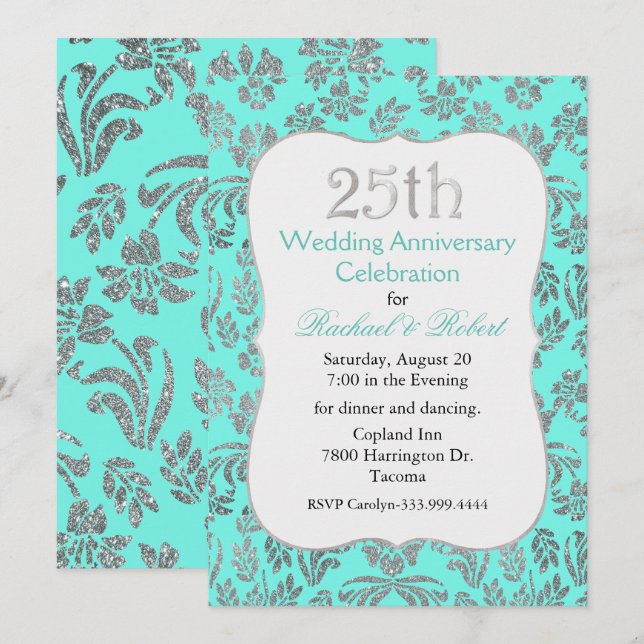Invitation du 25e anniversaire Cyan et Argent (Devant / Derrière)