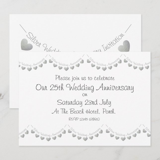 Invitation du 25e anniversaire du Mariage d'argent (Devant / Derrière)