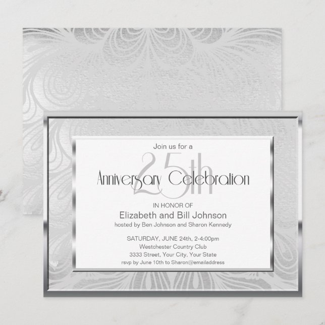 Invitation du 25e anniversaire du Mariage d'argent (Devant / Derrière)