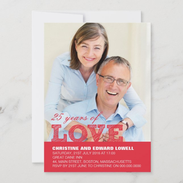 Invitation du 25e anniversaire du Mariage en rouge (Devant)
