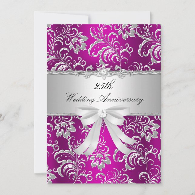 Invitation du 25e anniversaire du Mariage rose Flo (Devant)