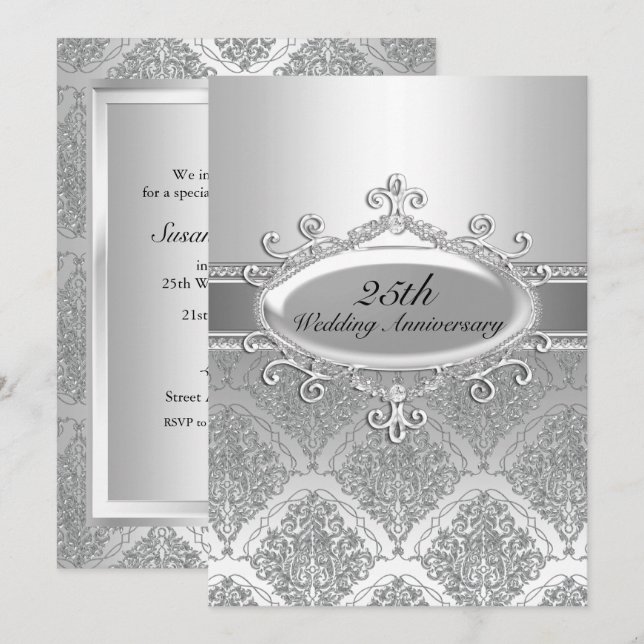 Invitation du 25e anniversaire du Mariage Silver D (Devant / Derrière)