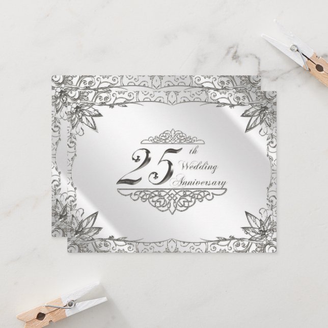 Invitation du 25e anniversaire Mariage Argent (Devant/Arrière en situation)