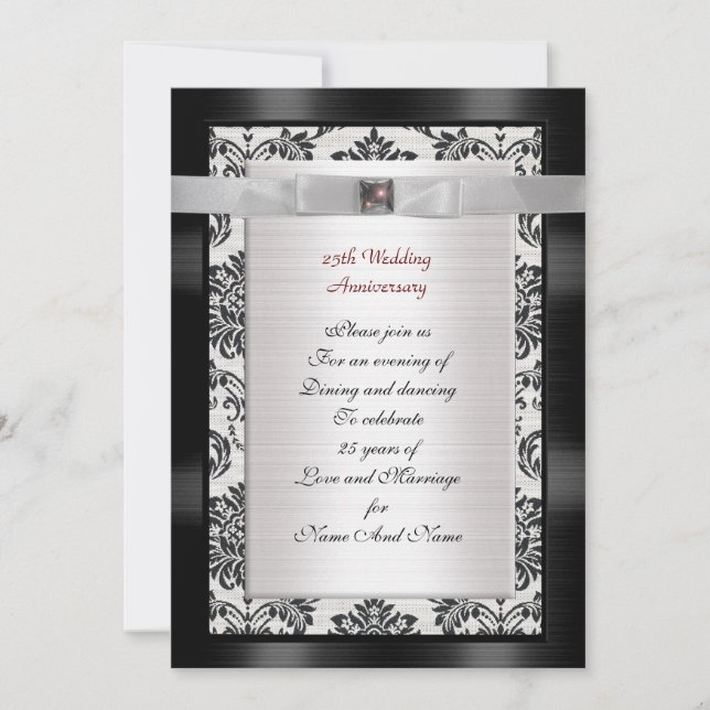Invitation du 25e anniversaire noir et blanc (Devant)