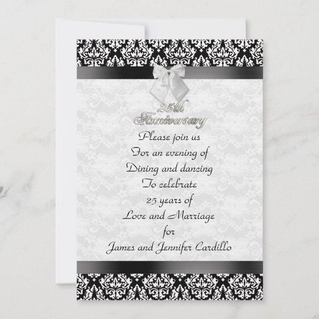 Invitation du 25e anniversaire noir et blanc (Devant)