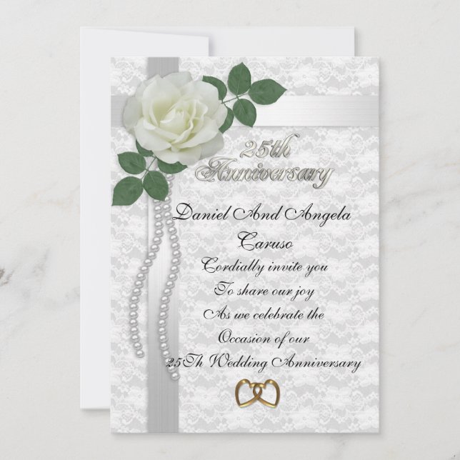 Invitation du 25e anniversaire Rose blanche (Devant)