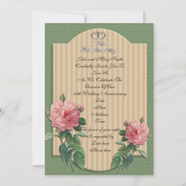 Invitation du 25e anniversaire roses vintages (Devant)