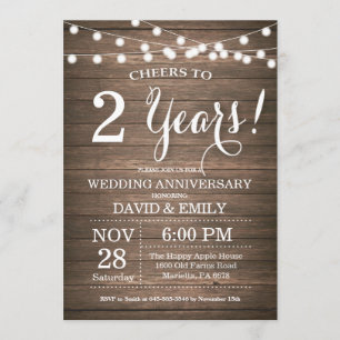 Invitation du 2e anniversaire du Mariage Bois rust