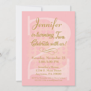 Invitation du 2e anniversaire Filles Coeurs d'or r