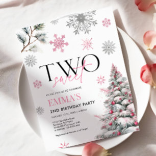 Invitation du 2e anniversaire, hiver rose deux ann