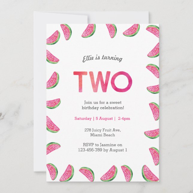 Invitation du 2e anniversaire | pastèque tropicale (Devant)