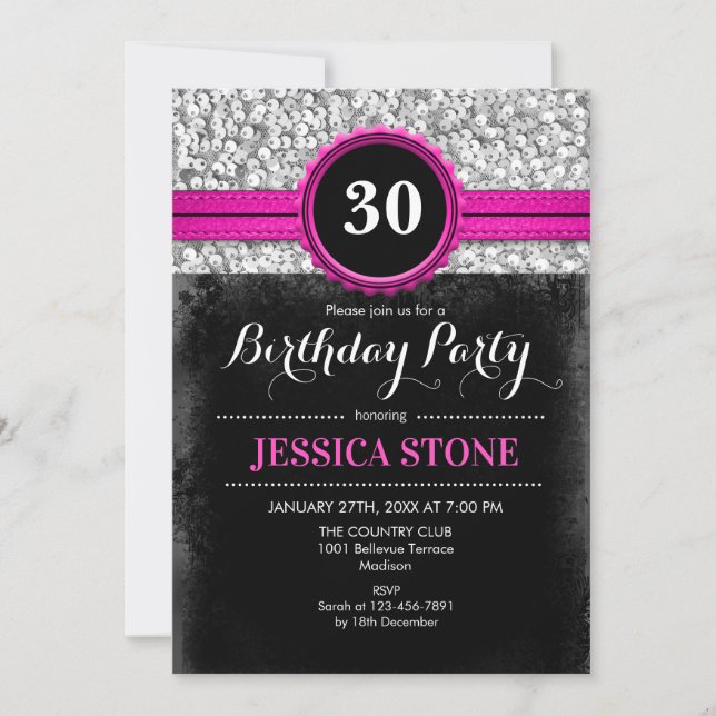 Invitation du 30e anniversaire - Argent noir rose  (Devant)