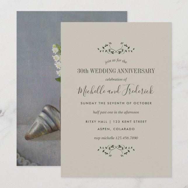 Invitation du 30e anniversaire du Mariage Pearl (Devant / Derrière)