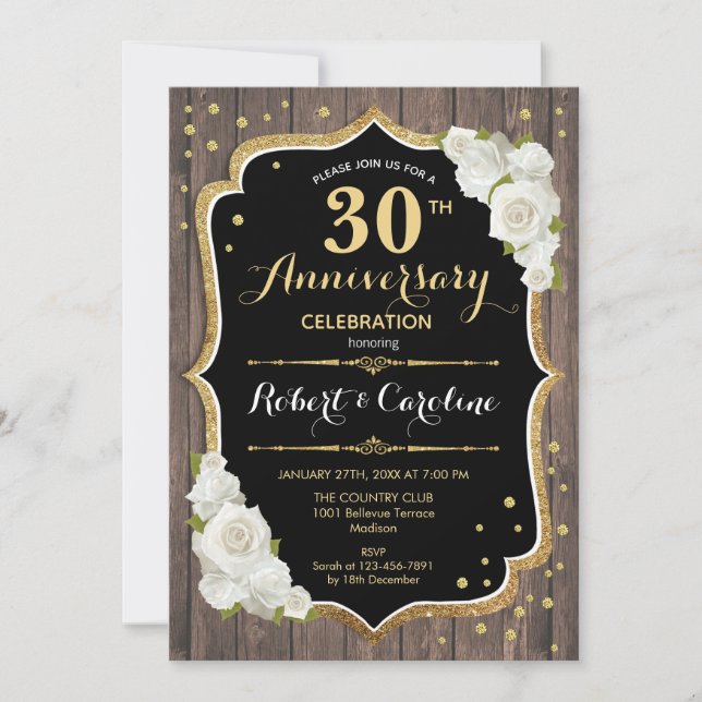 Invitation du 30e anniversaire - Rustic Wood Gold (Devant)