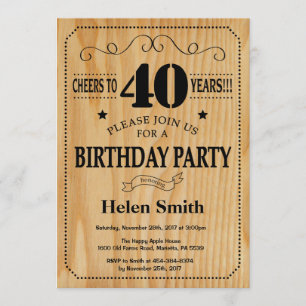 Invitation du 40e anniversaire Bois rustique