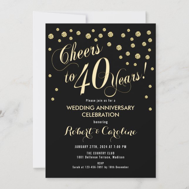 Invitation du 40e anniversaire du Mariage - Noir e (Devant)