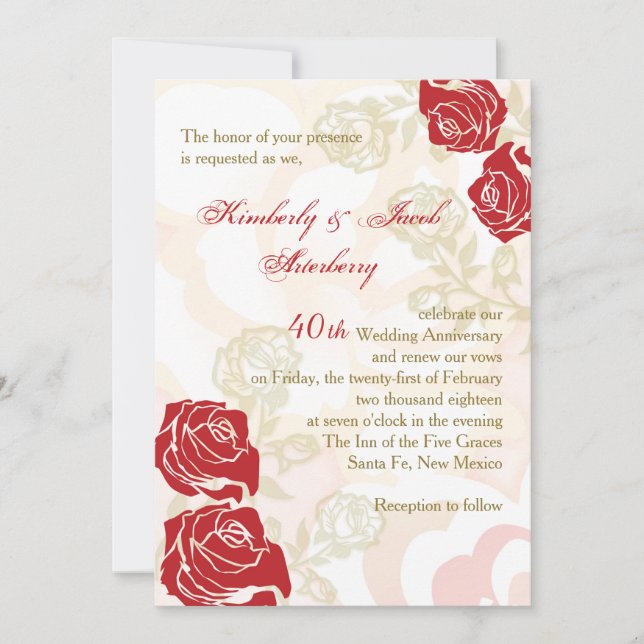 Invitation du 40e anniversaire du Mariage rouge et (Devant)