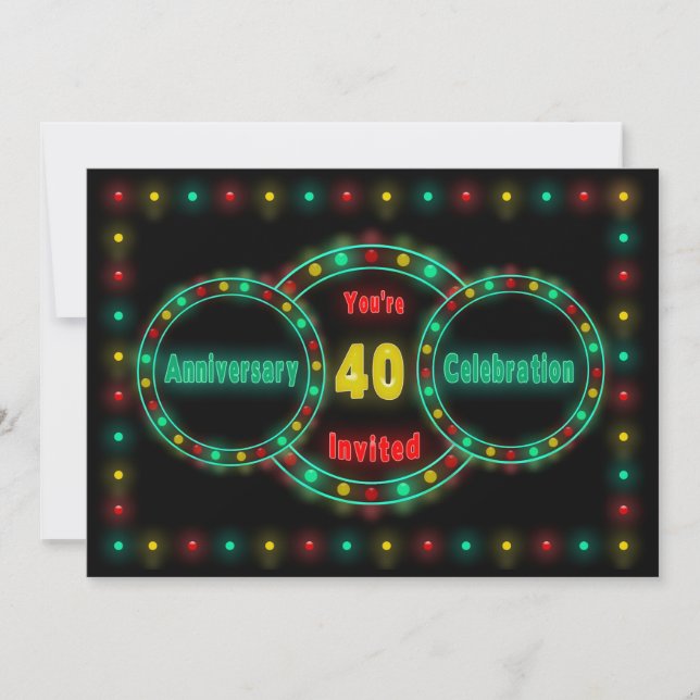 INVITATION DU 40e ANNIVERSAIRE - NEON LIGHTS (Devant)