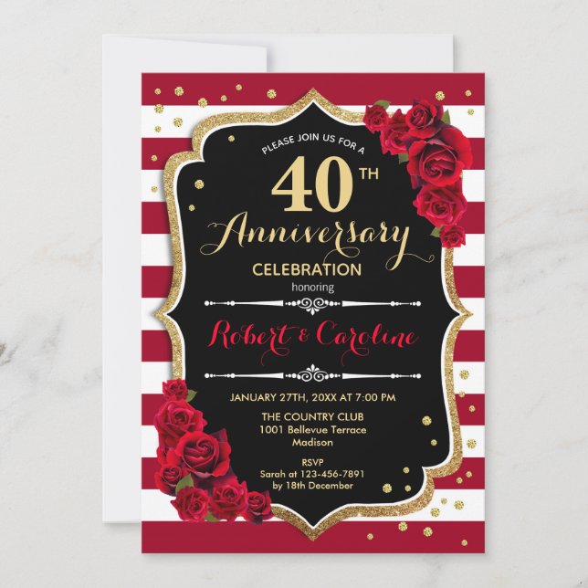 Invitation du 40e anniversaire - Noir d'or rouge (Devant)
