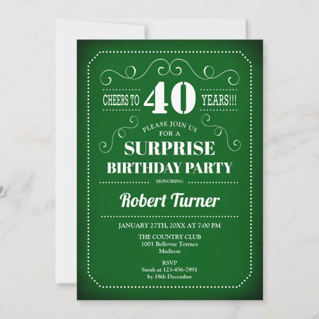 Invitation du 40e anniversaire surprise - Blanc ve (Devant)