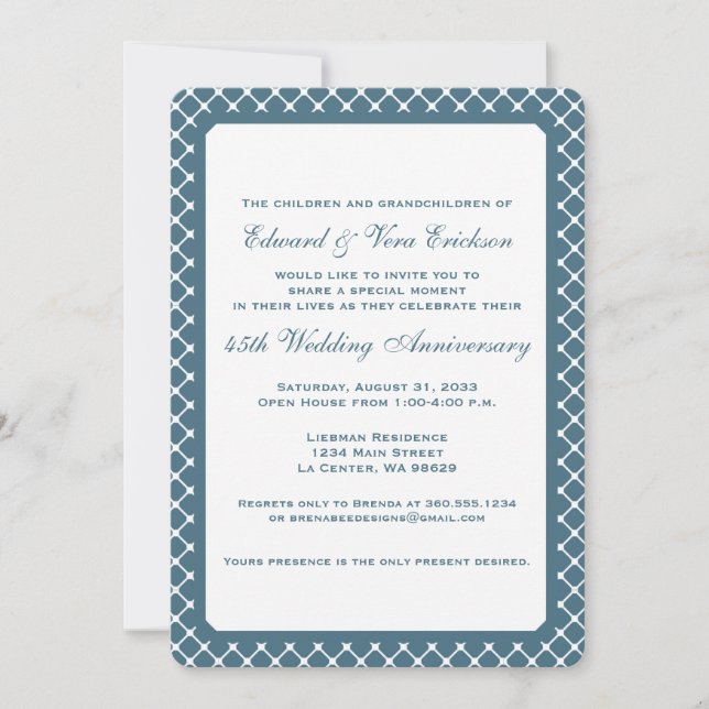 Invitation du 45e anniversaire du Mariage Sapphire (Devant)