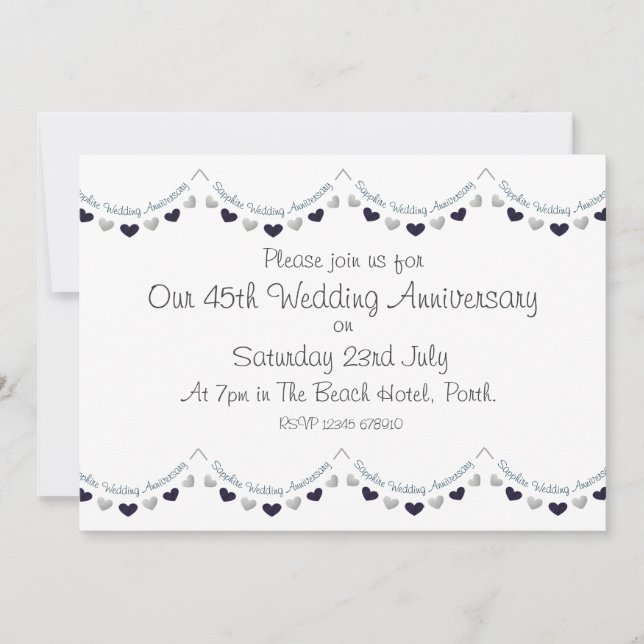 Invitation du 45e anniversaire du Mariage Sapphire (Devant)