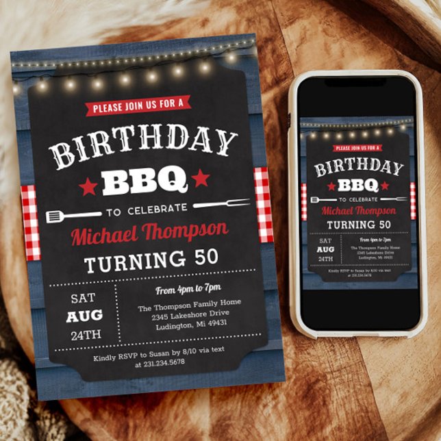 Invitation du 50e anniversaire - Barbecue Party (50th Birthday Invitation - Barbecue Party)