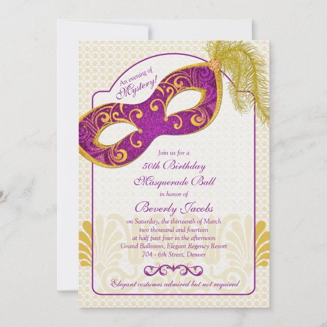 Invitation du 50e anniversaire | Boule Masquerade (Devant)