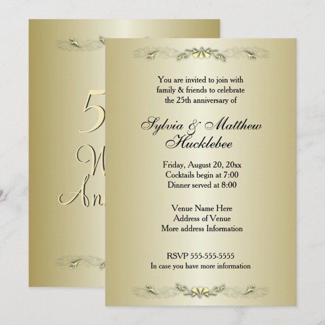 Invitation du 50e anniversaire du Mariage (Devant / Derrière)