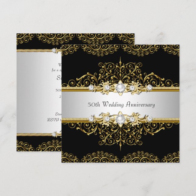 Invitation du 50e anniversaire du Mariage Black Go (Devant / Derrière)