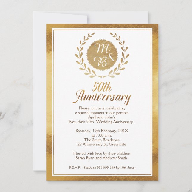 Invitation du 50e anniversaire du Mariage de Faux  (Devant)