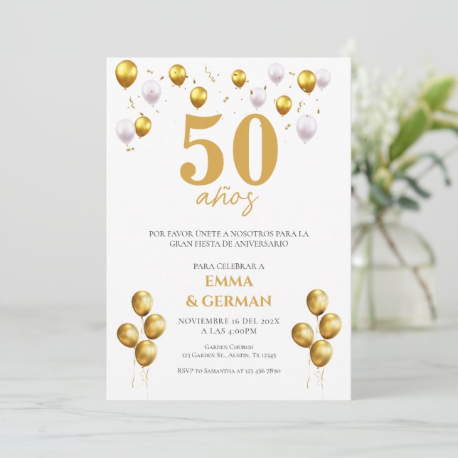 Invitation du 50e anniversaire en espagnol (Debout devant)